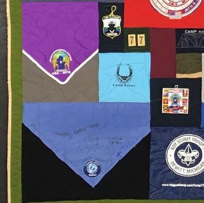 bandanas style scarves used in a scouting quilt by Too Cool T-shirt Quilts