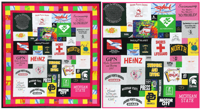 A T-shirt quilt with and Without a border by Too Cool T-shirt Quilts