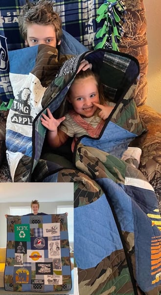 boys with T-shirt quilt plus small photo by Too Cool T-shirt Quilts