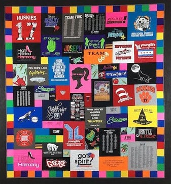 colorful quilt with border by Too Cool T-shirt Quilts