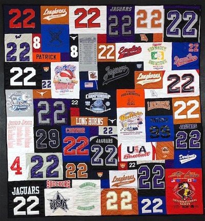 number 22 all over a T-shirt quilt for an athlete. By Too Cool T-shirt Quilts