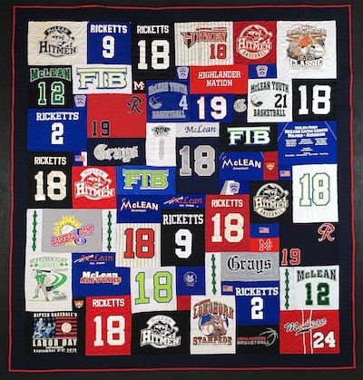 Name and numbers on a T-shirt quilt. By Too Cool T-shirt Quilts