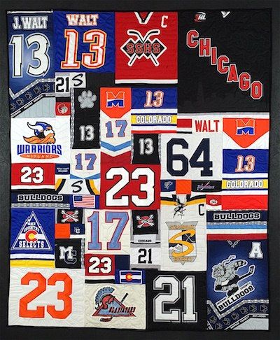 Hockey jerseys can be used in a quilt or T-shirt quilt.