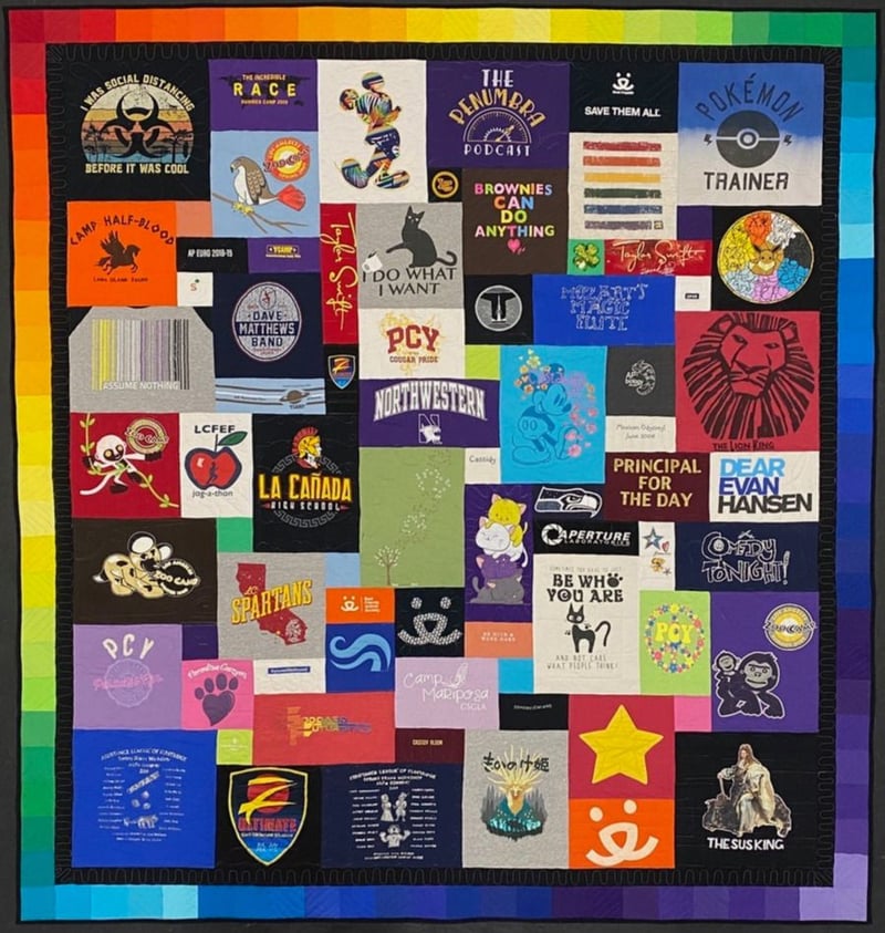 rainbow border on a Too Cool T-shirt Quilt