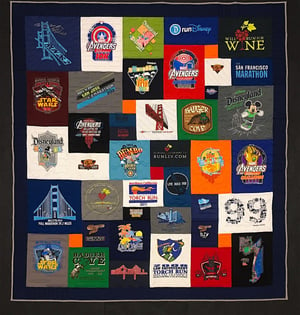 A T-shirt quilt made from a runner's T-shirts
