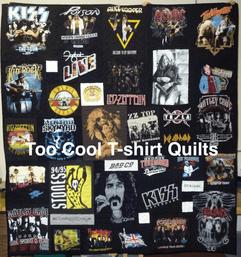 T-shirt quilt made from concert T-shirts.