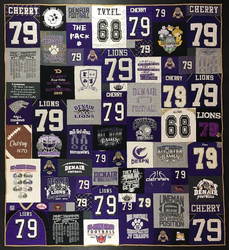 Too Cool T-shirt quilt with jerseys and football numbers