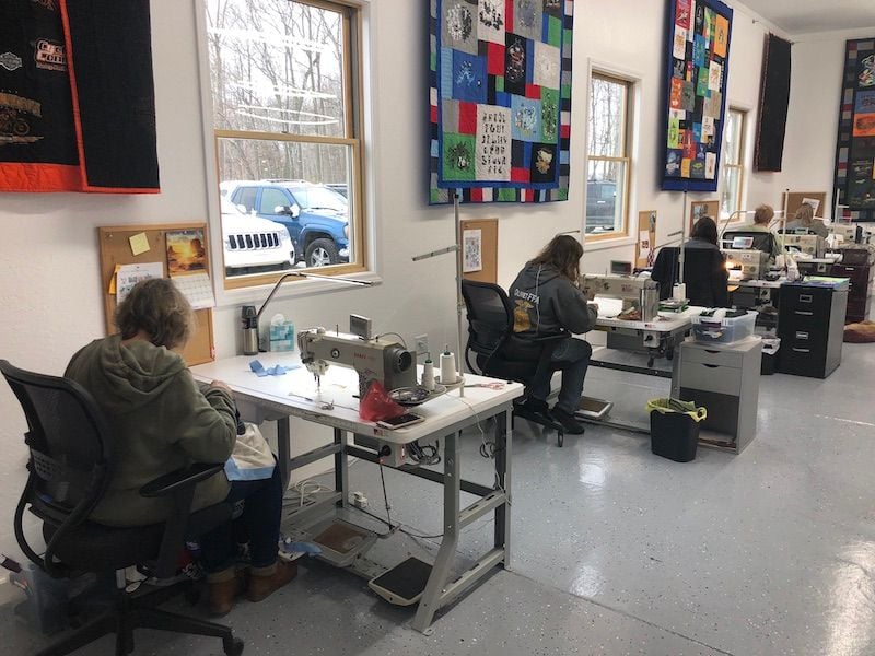 sewing at Too Cool T-shirt Quilts