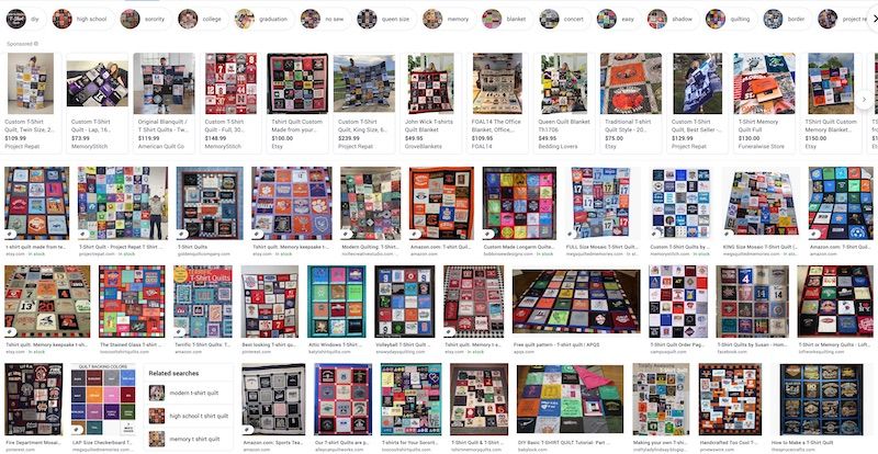 looking at photographs of T-shirt quilts on google.