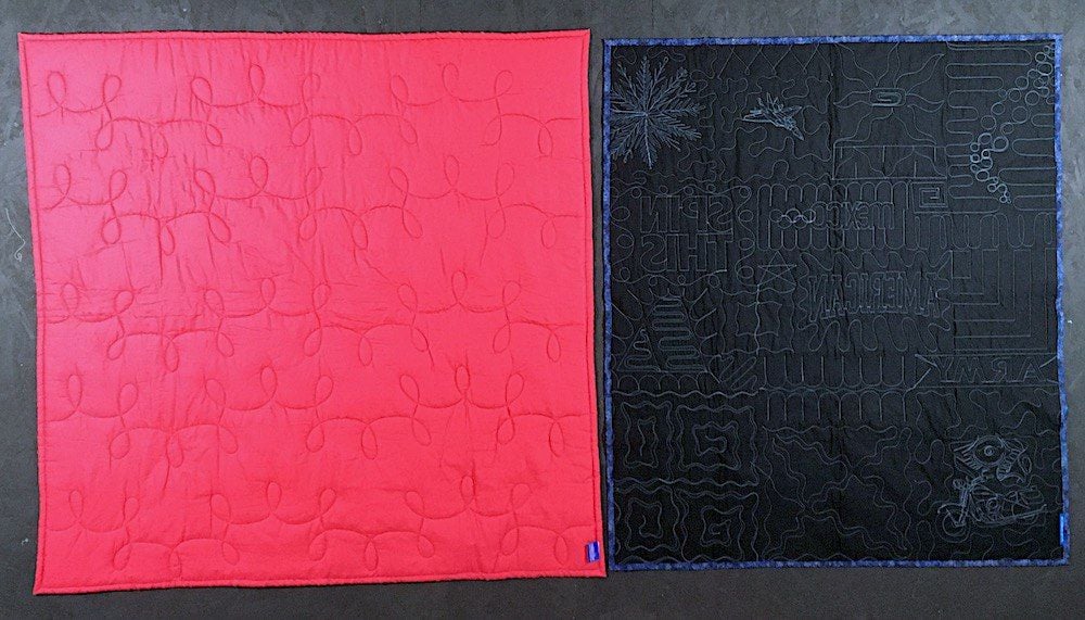 back of too cool vs back of campus quilt