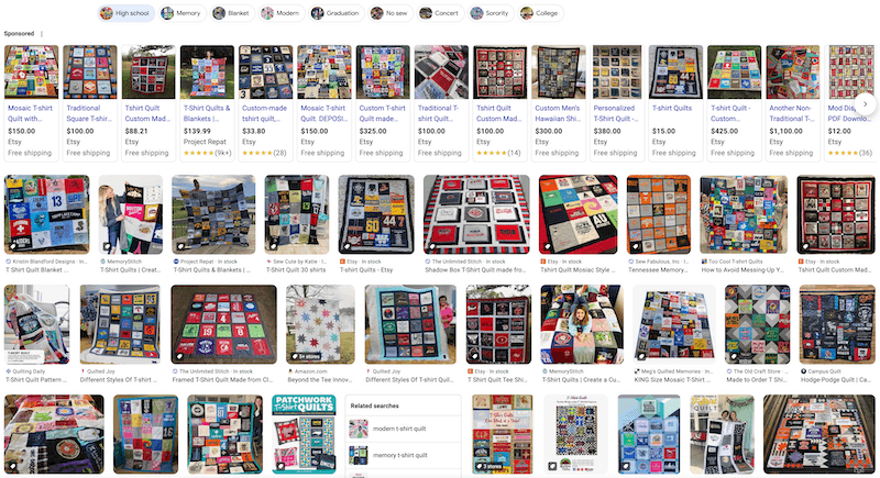 so many photos of T-shirt quilts on google